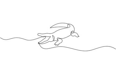 Crocodile one continuous line drawing, One continuous line drawing of a crocodile. Animal concept. Single line draw design vector graphic illustration.