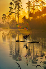 fishing boat on the lake at Situ Cileunca Bandung Pangalengan West Java Indonesia