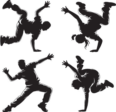 Dynamic silhouettes of breakdancers in action
