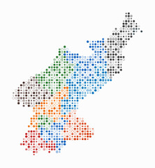 Fototapeta premium Dem. Rep. Korea, shape of the country built of colored cells. Digital style map of the Dem. Rep. Korea on white background. Small size circle blocks. Artistic vector illustration.