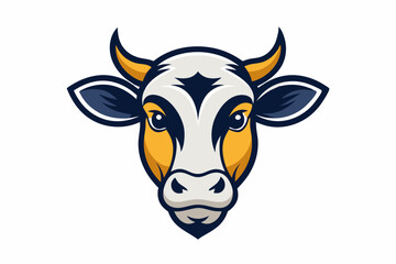 cow head logo silhouette line art vector on white background