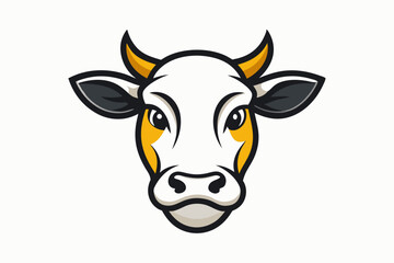 cow head logo silhouette line art vector on white background