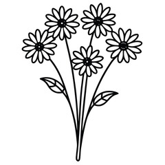 Daisy Bouquet with Greenery line art vector
