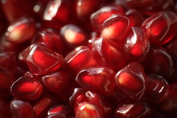 Close focus on red seeds with pomegranate texture detail  
