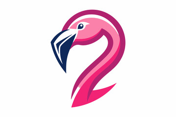 flamingo head logo silhouette line art vector on white background