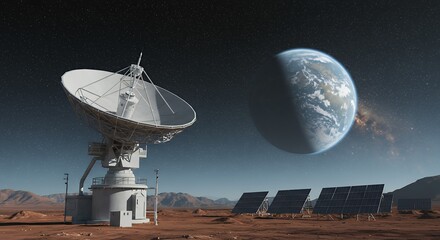 Satellite Dish on Mars with Earth View