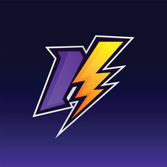 Letter K with lightning logo design, Creative Monogram vector sign, Stylish and gradient color Logo sign K Letter, K icon Logo symbol, Usable for Esport that Related with Letter K