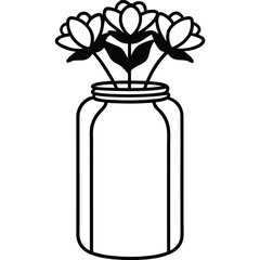 Flower Filled Mason Jar Design line art vector