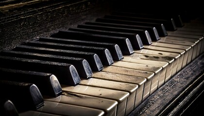 Teclas de piano viejas y polvorientas de cerca