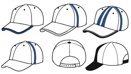 Baseball Cap Design Grid: Front, Side, and Rear Views Template