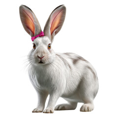 Obraz premium Adorable White Rabbit with Pink Bow Posing for Easter or Springtime Celebrations
