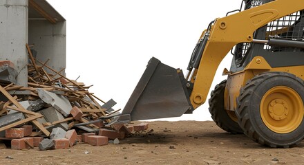 Skid Steer Loader Clearing Debris from Building Demolition