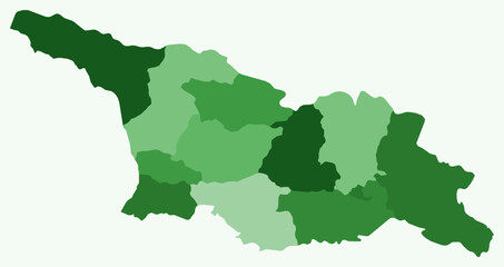 Obraz premium Map of Georgia with regions. Just a simple country border map with region division. Green color palette. Plain Georgia shape with administrative division. Vector illustration.