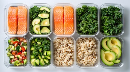 Meal prep ideas healthy foods kitchen photography clean space top view nutrition tips for balanced diet