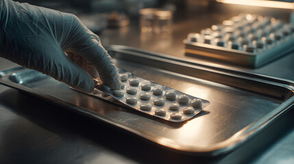 Healthcare Professional Snapping Open Antibiotic Blister Pack (AI Image)