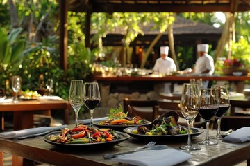 Gourmet Dining Experience: Alfresco Restaurant with Delicious Food and Wine