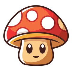 Cute Cartoon Mushroom with Smiling Face, Isolated on White Background, Fungi Character