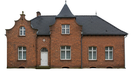 Isolated Old Brick House with Gabled Roof