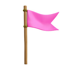 Pink Flag on Wooden Pole Simple 3D Rendered Image