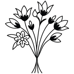 Seasonal Floral Mix Spring or Autumn line art vector