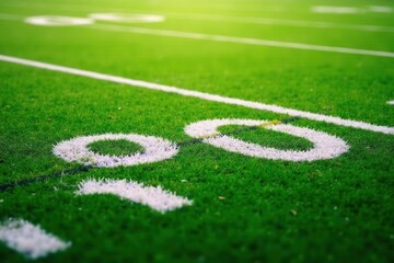 Gridiron close-up, showing yard lines and field markings, game, goal line