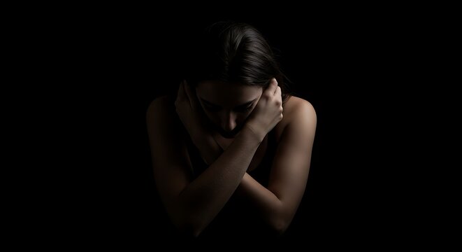 Person sitting on the floor with hands on face, emotional disturbance.