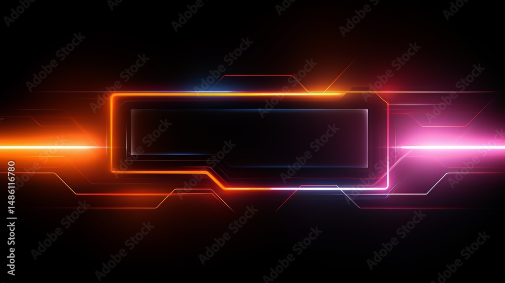 Fototapete Black and orange background with a glowing square in the middle. The square is the only thing that is not black