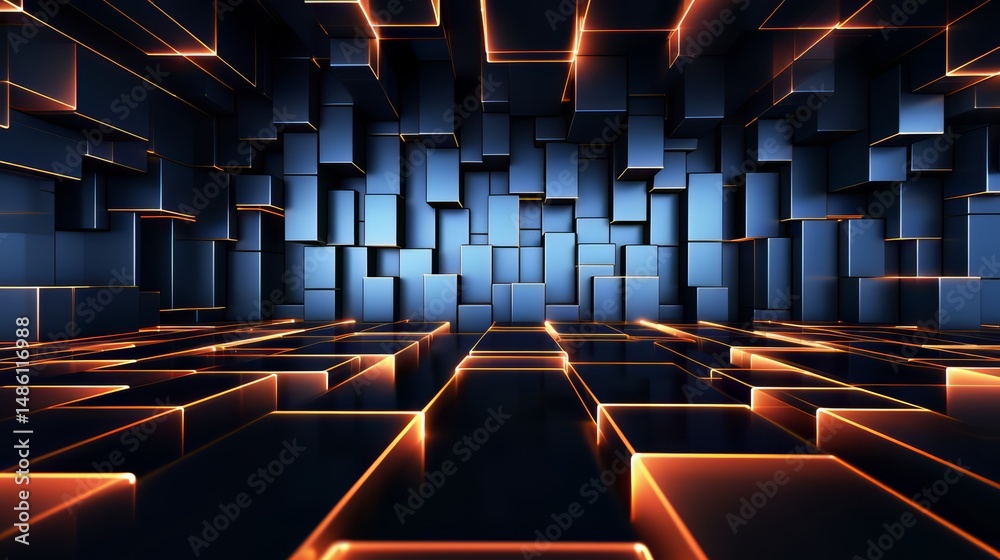 Aufkleber Black and orange background with a lot of squares. The squares are arranged in a way that they look like they are connected to each other