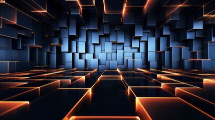 Obraz premium Black and orange background with a lot of squares. The squares are arranged in a way that they look like they are connected to each other