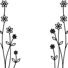Vertical Wildflower Border line art vector