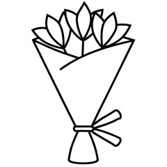 Wrapped Bouquet with Visible Stems line art vector