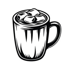 Outlined Cup with Ice Cubes | Monochrome Still Life | Drink | Isolated Art