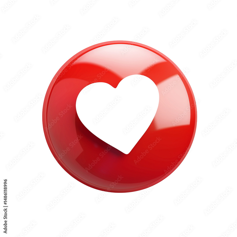 Poster red heart symbol on glossy button, representing love and connection digitally