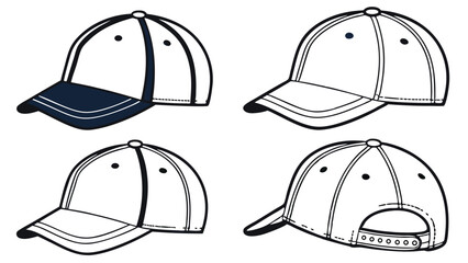 Baseball Cap Design Grid: Front, Side, and Rear Views Template
