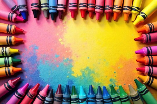Vibrant crayon border frame, colorful background texture, art supplies , frame design, education