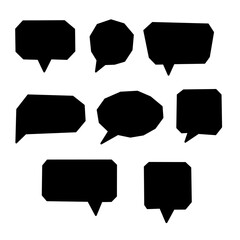 Set of solid black speech bubbles in various geometric shapes, perfect for comics, messaging, and graphic design.
