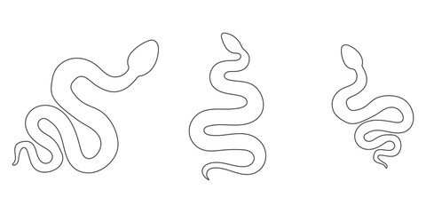 Silhouette of Snake Simple Vector Design, viper snake  icon, snake vector silhouette, Curved snake animal design Snake silhouette set. Isolated snake silhouette on white background EPS 10
