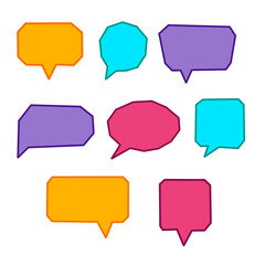 Set of vibrant colorful speech bubbles in various geometric shapes, ideal for comics, chat designs, and social media graphics.