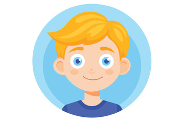 Obraz premium A blonde boy smiles cheerfully while framed inside of a baby blue circle shape