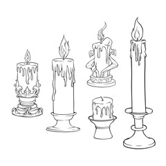 collection of hand drawn candles with line art illustrations