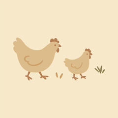 Cottagecore Theme Style Chicken Hen Vector Template