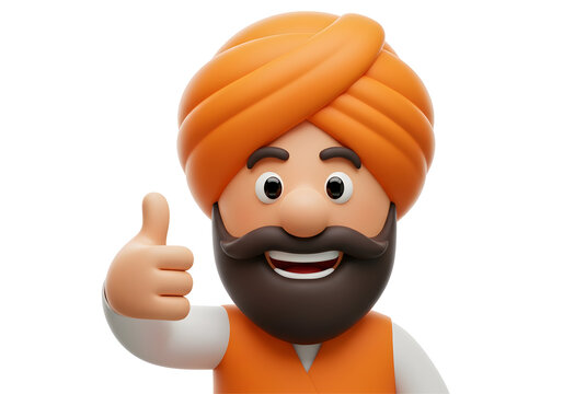 recommend clip art: Happy Sikh Man Thumbs Up 3D Cartoon Character Transparent Background Illustration