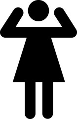 Black pictogram of a woman standing with her arms folded upward