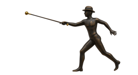 Isolated Bronze Statue of A Man With A Cane