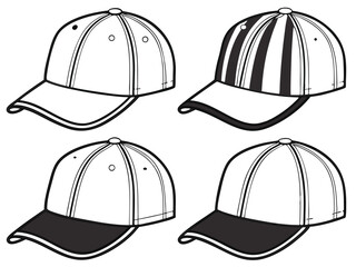 Baseball Cap Design Grid: Front, Side, and Rear Views Template