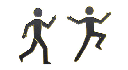 Isolated Two Stylized Figures in Motion with Gold Outline