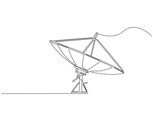 Continuous one line drawing of antenna parabolic. One line drawing illustration of parabolic antenna for communication. World telecommunication day concept single line. Editable outline