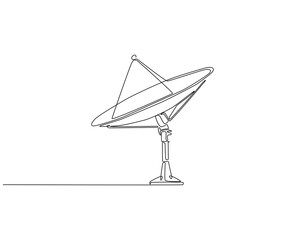 Continuous one line drawing of antenna parabolic. One line drawing illustration of parabolic antenna for communication. World telecommunication day concept single line. Editable outline
