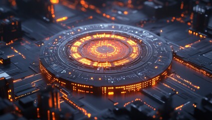 Futuristic Technology: Glowing Circuitry and Central Core