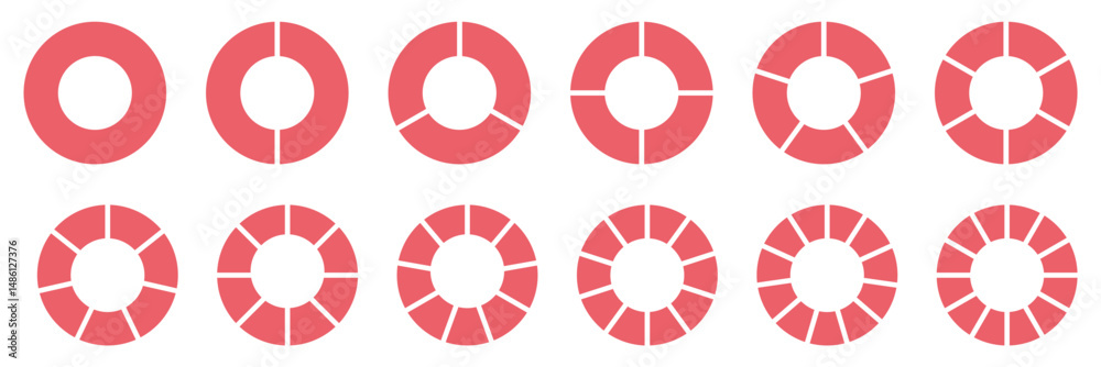 Wall mural pie chart infographic set. circle diagram collection with sections or parts. segmented circle icons 
